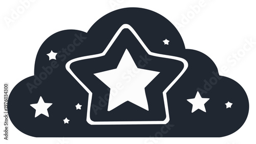 Cloud silhouette with a prominent star and smaller stars