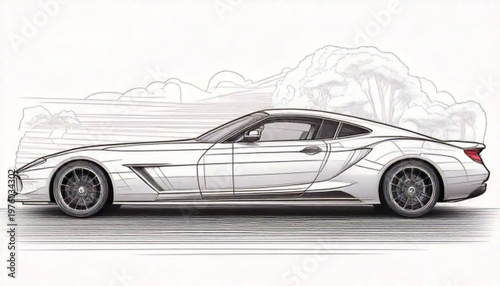 White Sports Car Side View.