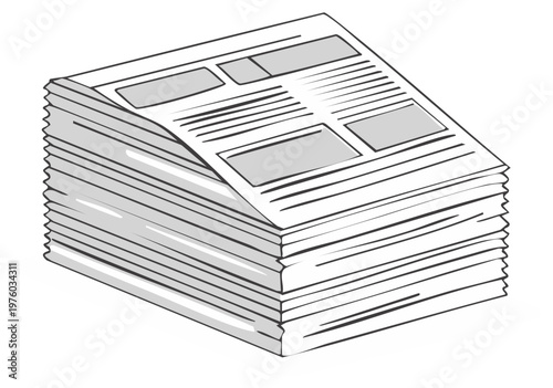 Stack of Newspapers with Text and Image Placeholders Ready for Information Dissemination