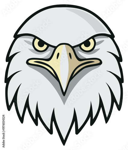 Majestic bald eagle head illustration with intense gaze and sharp beak in cartoon style