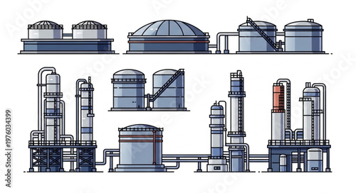 Industrial Plant and Storage Tanks - A Detailed Vector Illustration.