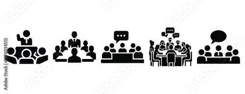 community planning session silhouette icon set