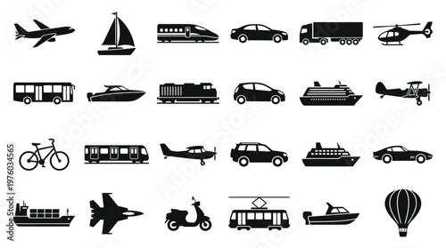 Various Transportation Vehicles Icons.