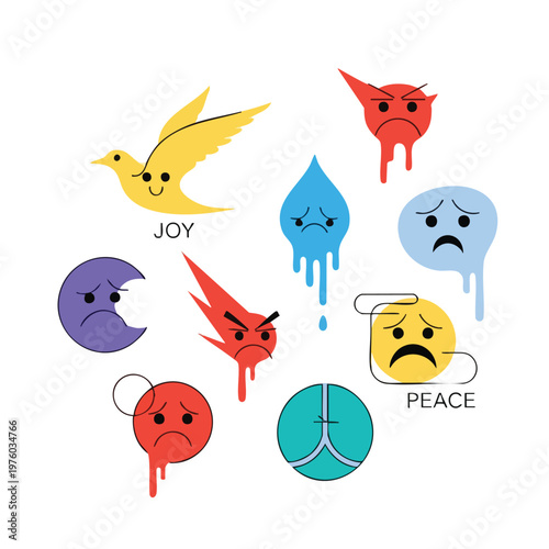 Emotions faces with melting dripping effect.