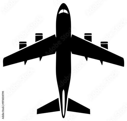 Silhouette illustration of a passenger airplane overhead view