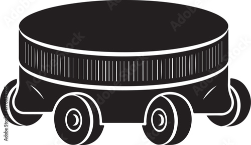 Black, industrial, cylindrical container, with wheels, industrial equipment, machinery icon