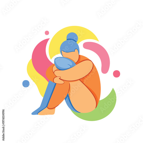 Woman Hugging Person Sitting Down.