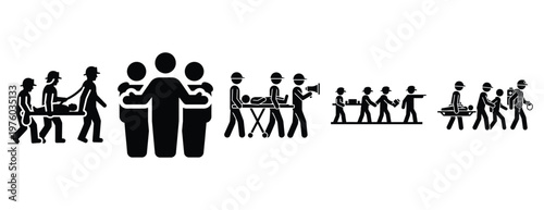 community rescue volunteers silhouette icon set