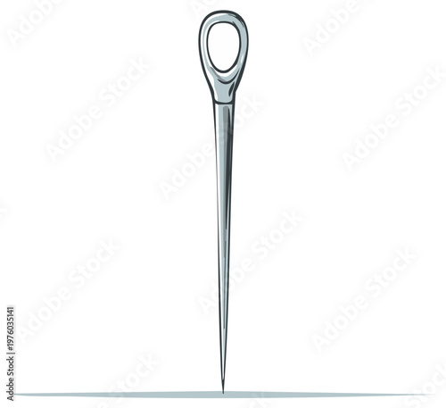 Silver Sewing Needle Isolated Illustration Sharp Point Hole Metal Craft Tool Instrument