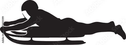 Black silhouette of a person lying on a sledge, sledge silhouette, winter sports icon, athletic vector