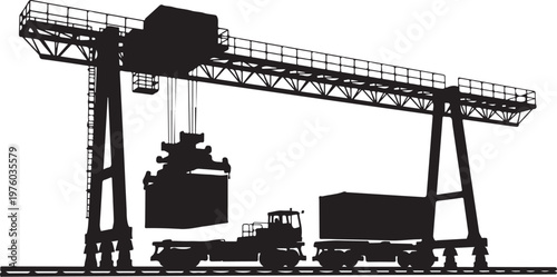 Industrial crane, gantry crane, cargo loader, silhouette, vector graphics