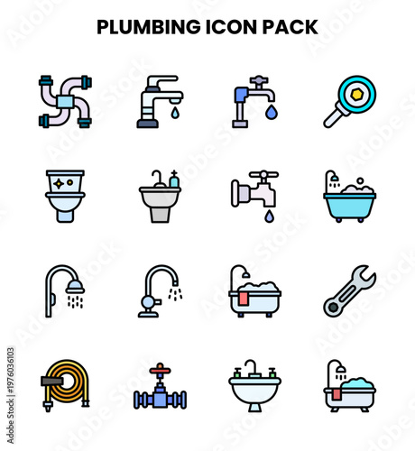 Plumbing Lineal Color Set Icons Pack