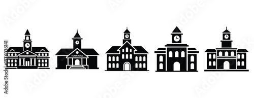 community town hall silhouette icon set