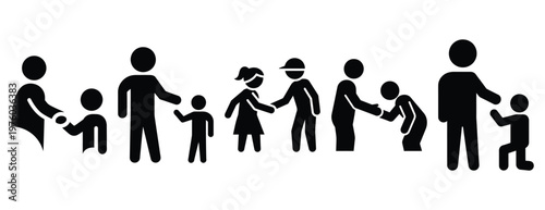 community volunteer helping silhouette icon set