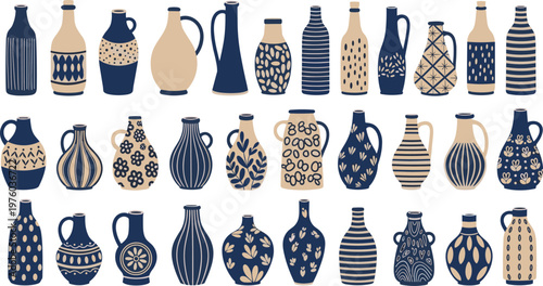 Decorative Ceramic Vase Collection with Hand Painted Patterns and Modern Pottery Shapes for Home Decor, Interior Design, and Craft Projects