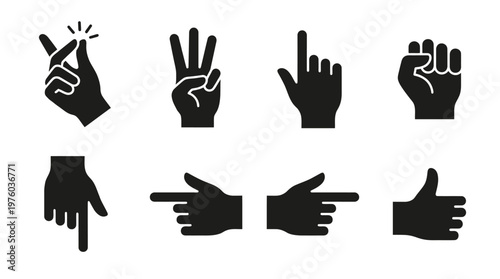 Black hand gestures on white background.