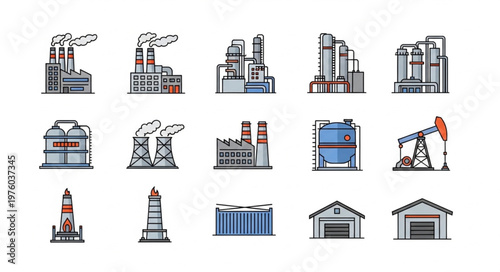 Collection of Pixel Art Industrial Buildings and Structures.