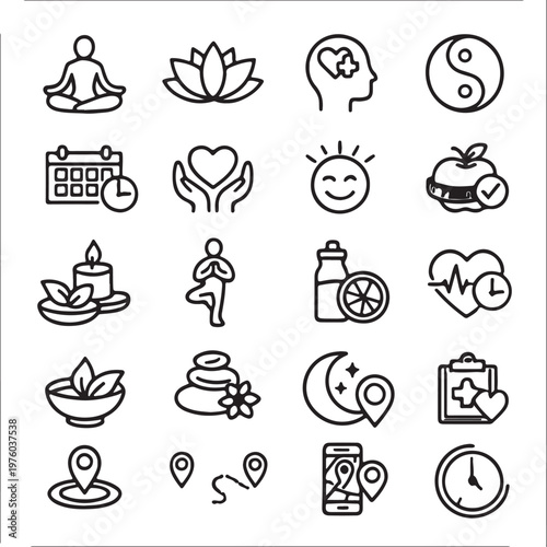 Simple black silhouette wedding icon set with cake and food symbols in clean vector design