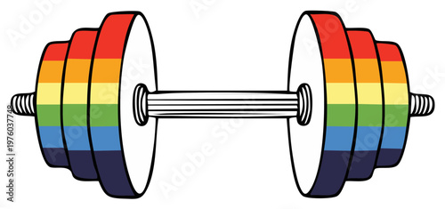 Rainbow-colored barbell illustration, symbol of pride and fitness