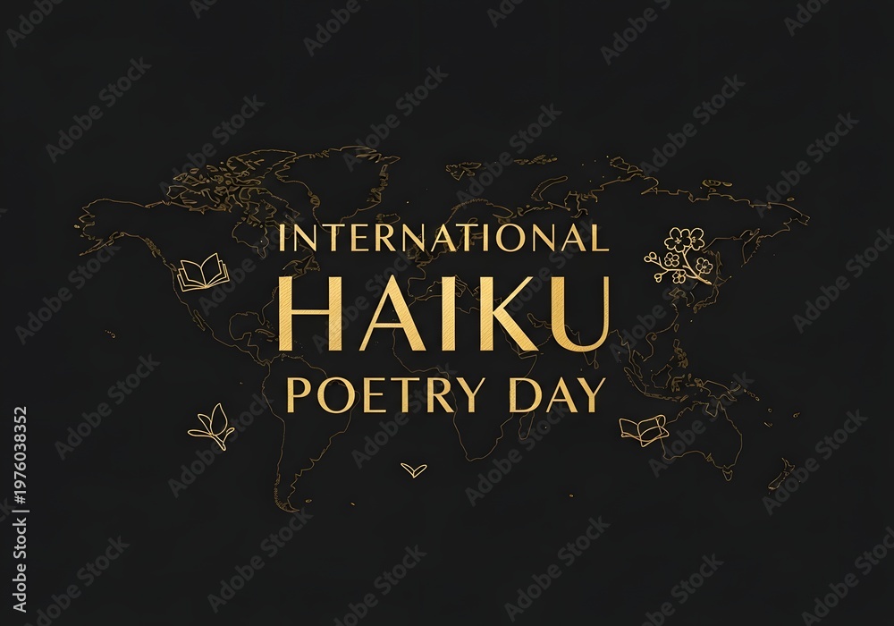 Obraz premium International haiku poetry day gold text on world map background