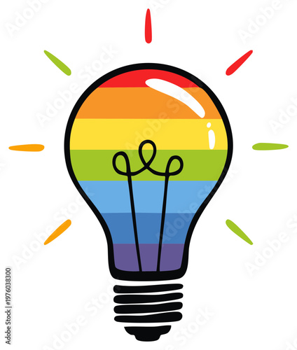 Bright LGBTQ+ Pride Lightbulb Symbolizes Diversity and Creative Ideas with Vibrant Rainbow Colors, Shining Hope and Equality