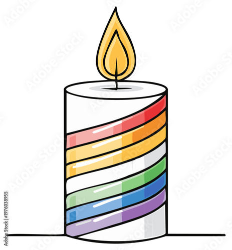 Cartoon candle with rainbow stripes and a burning flame