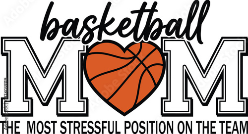 Basketball Mom Funny Quote Typography Design with Heart Ball Graphic