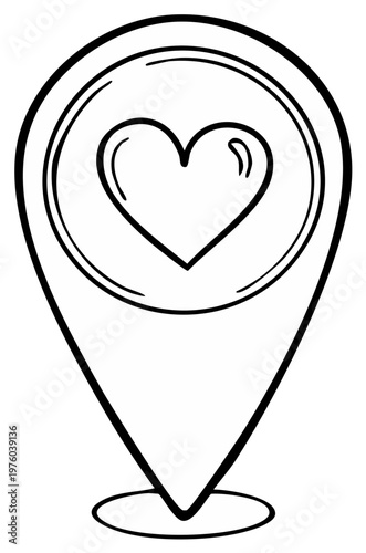 Location Pin with Heart Sign Hand Drawn Vector Illustration for Map Marking