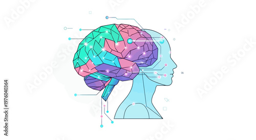 Conceptual illustration of the human brain's interconnected regions, symbolizing advanced AI and cognitive functions