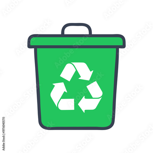 Minimal recycling bin icon with simple trash container and recycle symbol. Clean flat SVG design ideal for waste management, sustainability, eco systems, and environmental graphics.