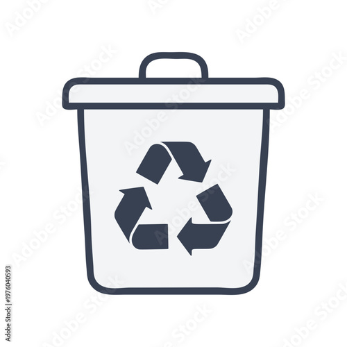 Minimal recycling bin icon with simple trash container and recycle symbol. Clean flat SVG design ideal for waste management, sustainability, eco systems, and environmental graphics.