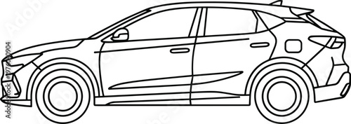 Modern SUV car side view line art vector illustration with detailed outline automotive vehicle design in minimal style