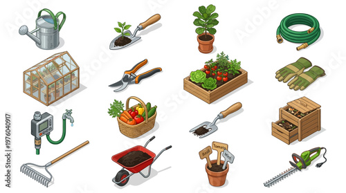 Gardening tools and equipment collection.