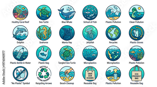 Earth Globe Ecology Icons Set.