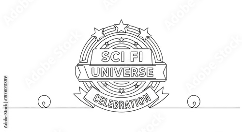 Sci Fi Universe Celebration Emblem with Stars and Ribbons