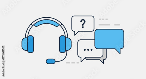 Customer Service Headset with Speech Bubbles for Online Support and Communication on Light Gray Studio Background