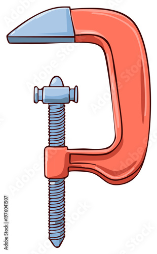 Illustration of a C-Clamp Tool with Screw Mechanism for Construction and Woodworking