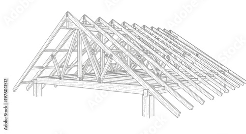 Architectural Roof Truss Structure Outline for Building and Construction Design on Isolated White Background