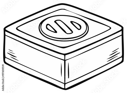 Hand Drawn Square Box with Lid Vector Illustration Line Art