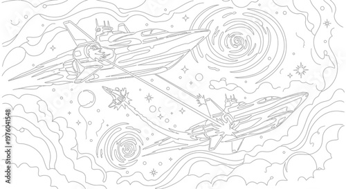 Futuristic Spaceships Battle in Cosmic Nebula, Sci-Fi Art