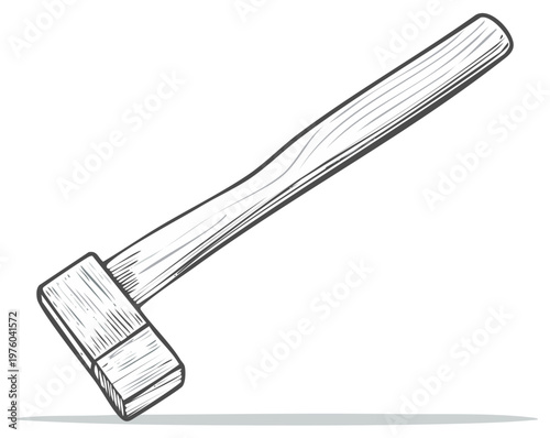 Axe illustration. Hand drawn, vintage wood handle. Isolated tool