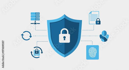 Data Security and Network Protection Concept with Shield and Lock on Light Gray Studio Background