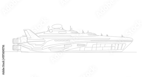 Futuristic Yacht Outline Drawing - Modern Luxury Watercraft Concept