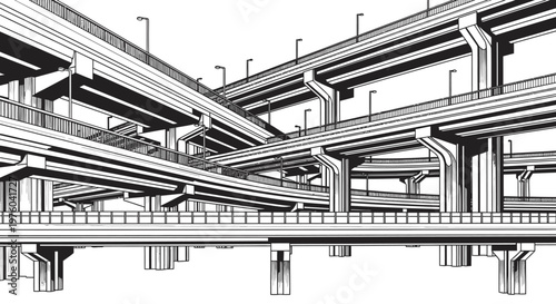 Massive Urban Highway Interchange with Complex Overpasses in Bright Studio