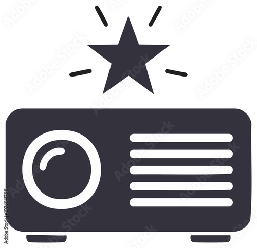 Movie projector icon with a shining star symbol representing cinema and entertainment