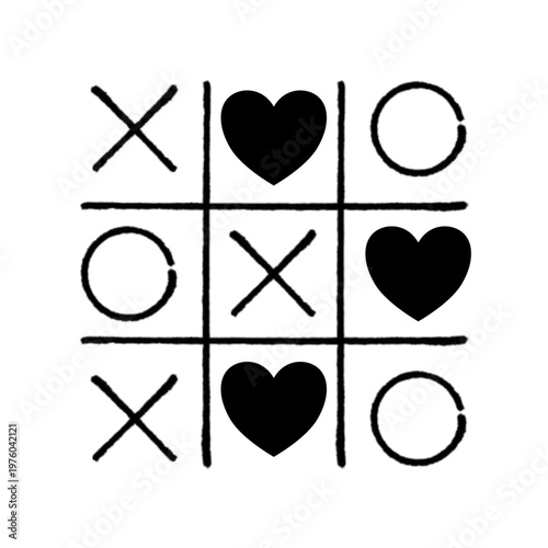 Tic Tac Toe with Heart Symbols Vector Illustration Minimalist Love Game Design