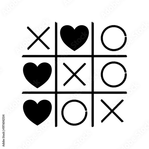 Tic Tac Toe with Heart Symbols Vector Illustration Minimalist Love Game Design