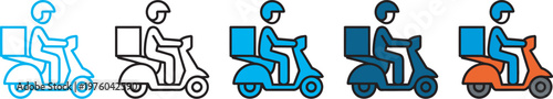 Delivery bike rider icon, food delivery courier symbol, transportation logistics concept, professional service vector, white background illustration