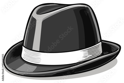 Illustrated image of a classic fedora hat with a white band