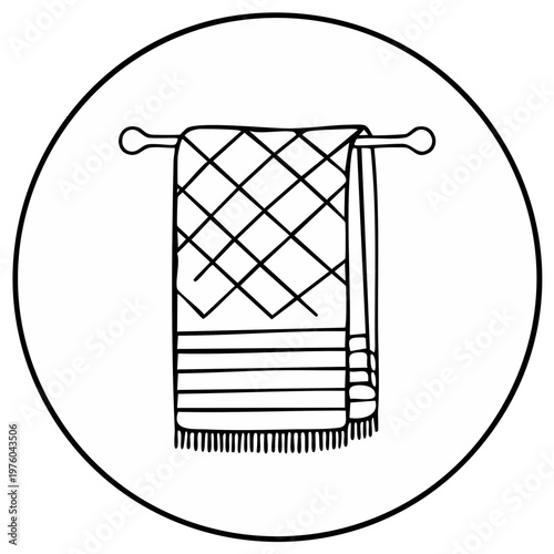Hand-drawn icon of a terrycloth towel with fringe hanging on a bar
